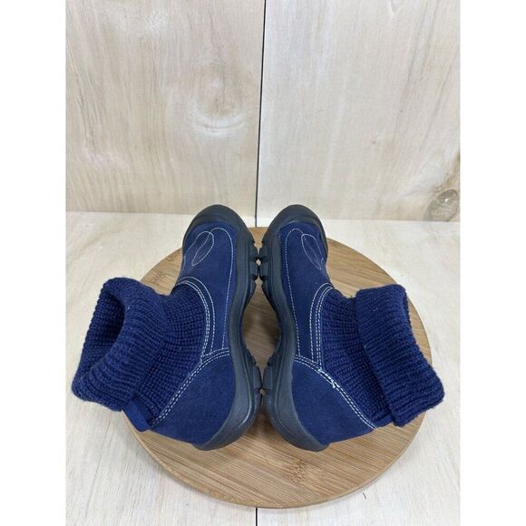 Keen Shay Blue Suede Fold Over Knit Slip On Ankle Boots Womens Size 5 - Picture 5 of 8